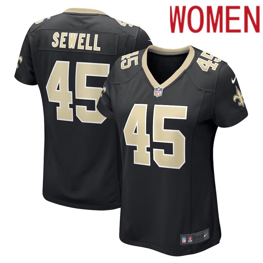 Women New Orleans Saints #45 Nephi Sewell Nike Black Game Player NFL Jersey